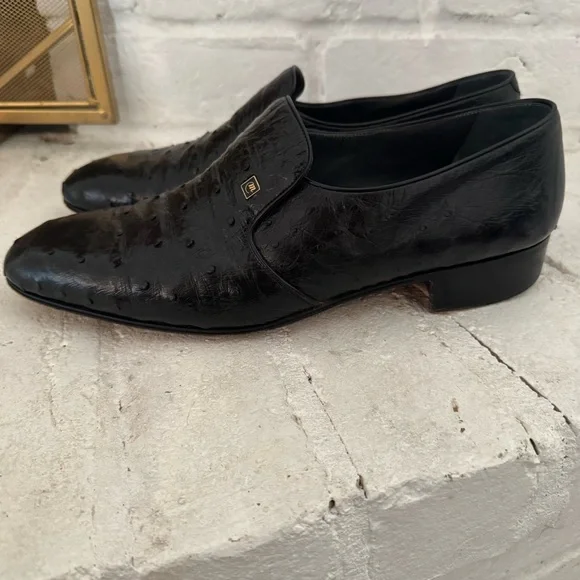 Mauri Black Ostrich Leather Dress Shoes11.5